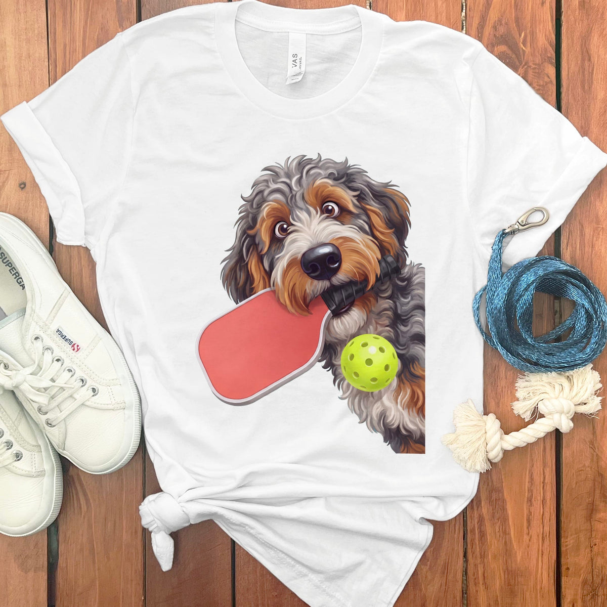 Aussiedoodle Pickleball T-Shirt in White / S by Puppy Jo