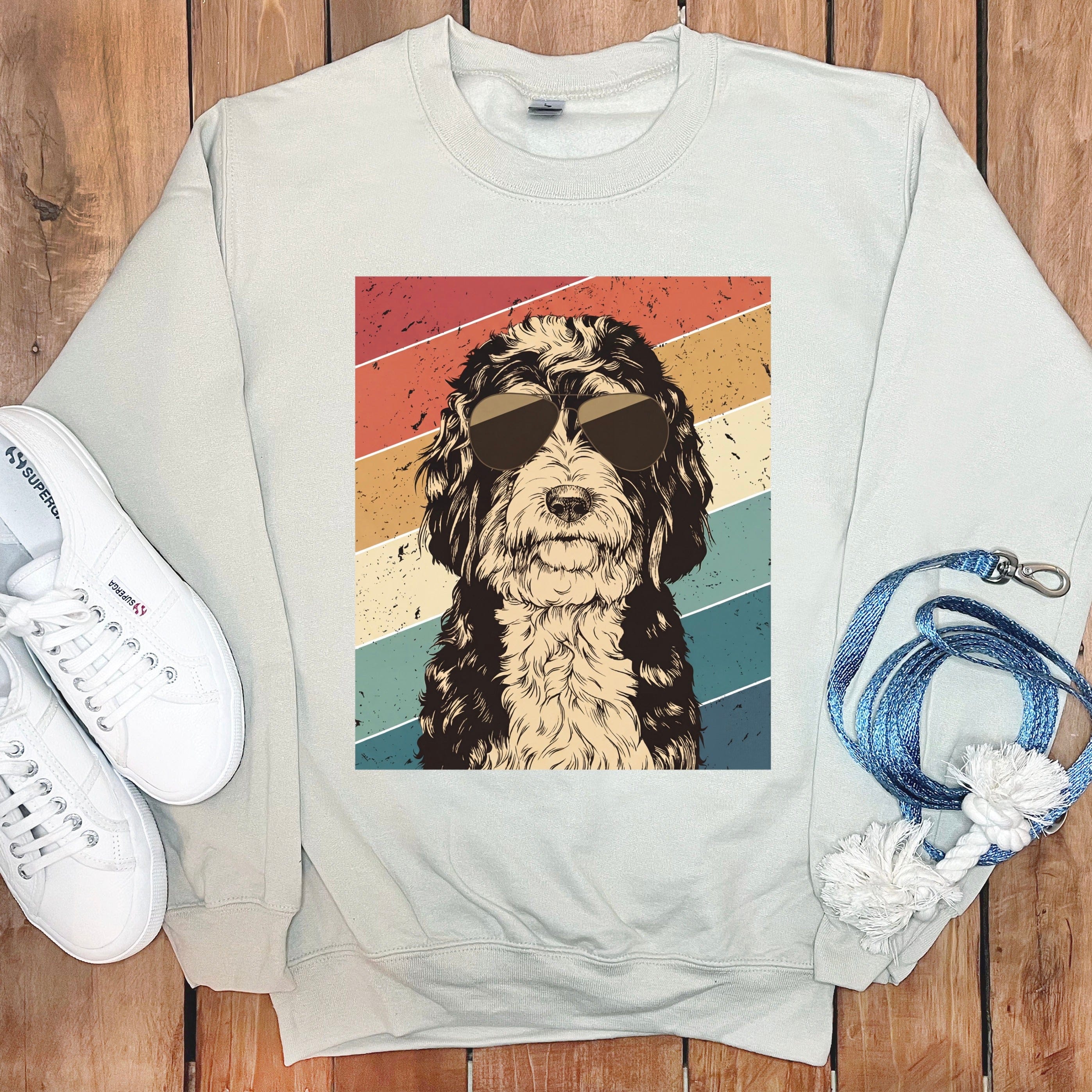Retro Cool Dog with Sunglasses Comfortable Sweatshirt
