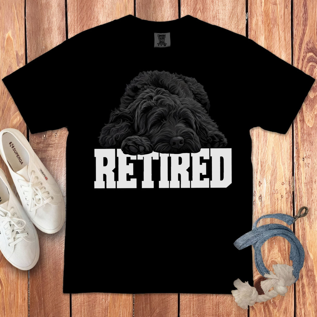 Retired Sleeping Black Goldendoodle Signature T-Shirt in Black / S by Puppy Jo