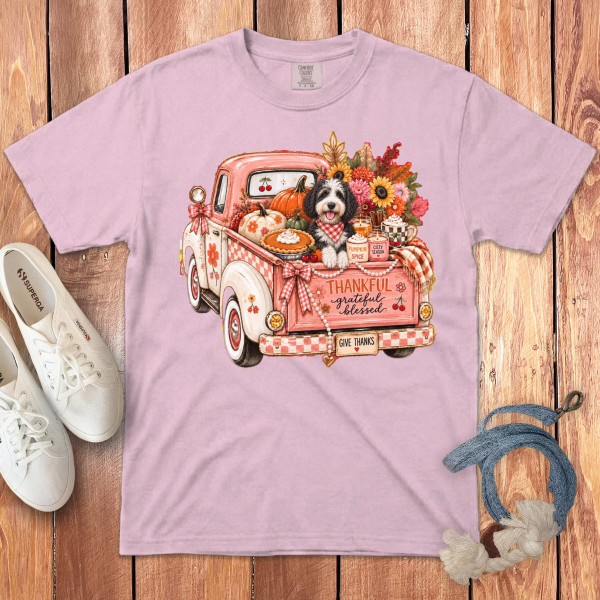 Sheepadoodle Fall Truck Signature T-Shirt in Blossom / S by Puppy Jo