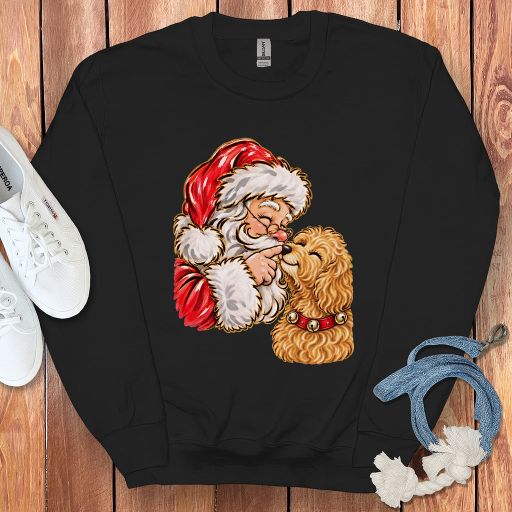 Golden Goldendoodle Santa Kiss Sweatshirt in Black / S by Puppy Jo