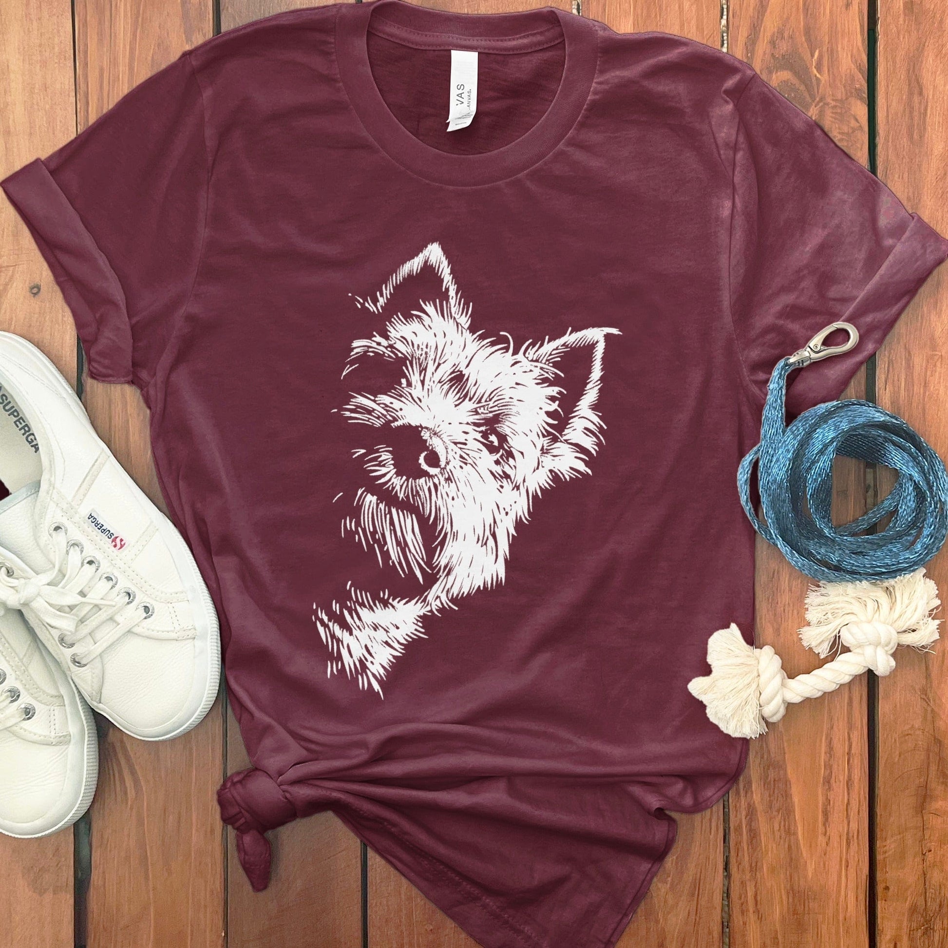 Adorable Dog Silhouette on a Burgundy T-shirt product