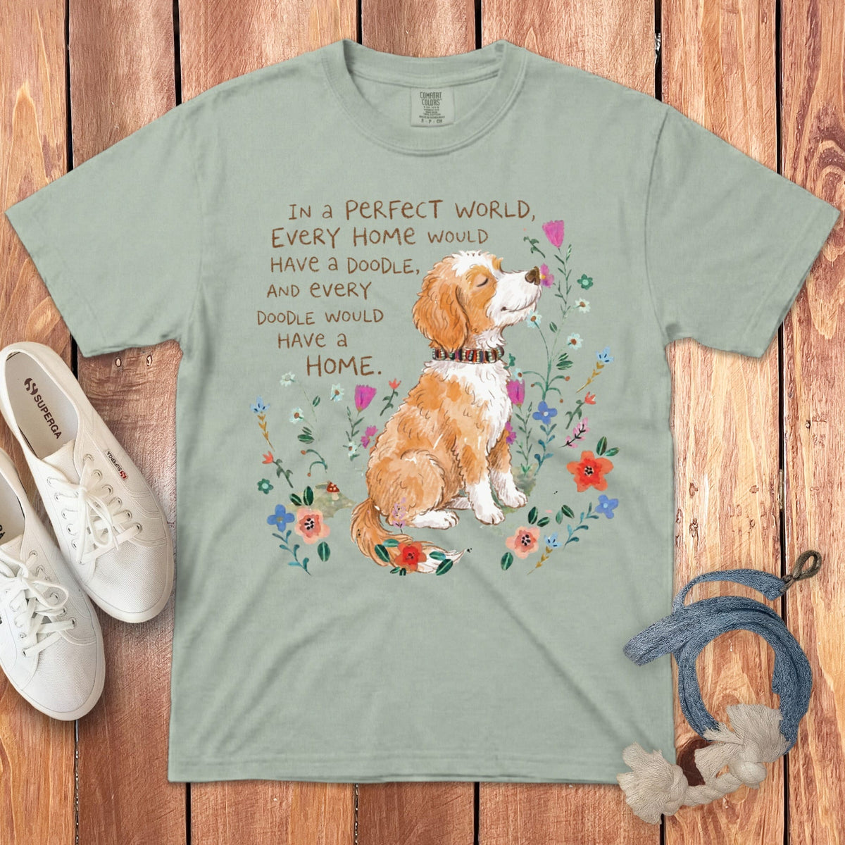 Perfect World Parti Goldendoodle Signature T-Shirt in Bay / S by Puppy Jo