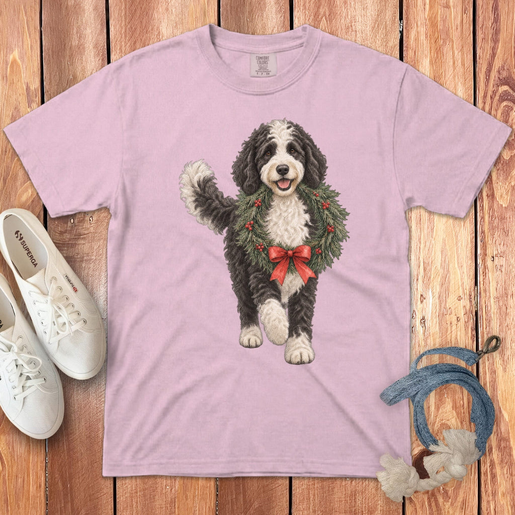 Sheepadoodle Wreath Signature T-Shirt in Blossom / S by Puppy Jo