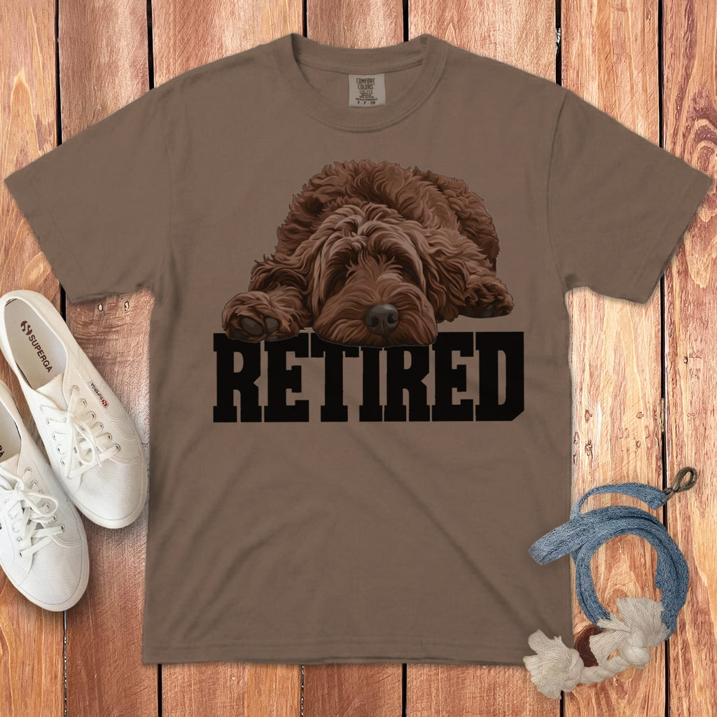 Retired Sleeping Chocolate Goldendoodle Signature T-Shirt in Espresso / S by Puppy Jo