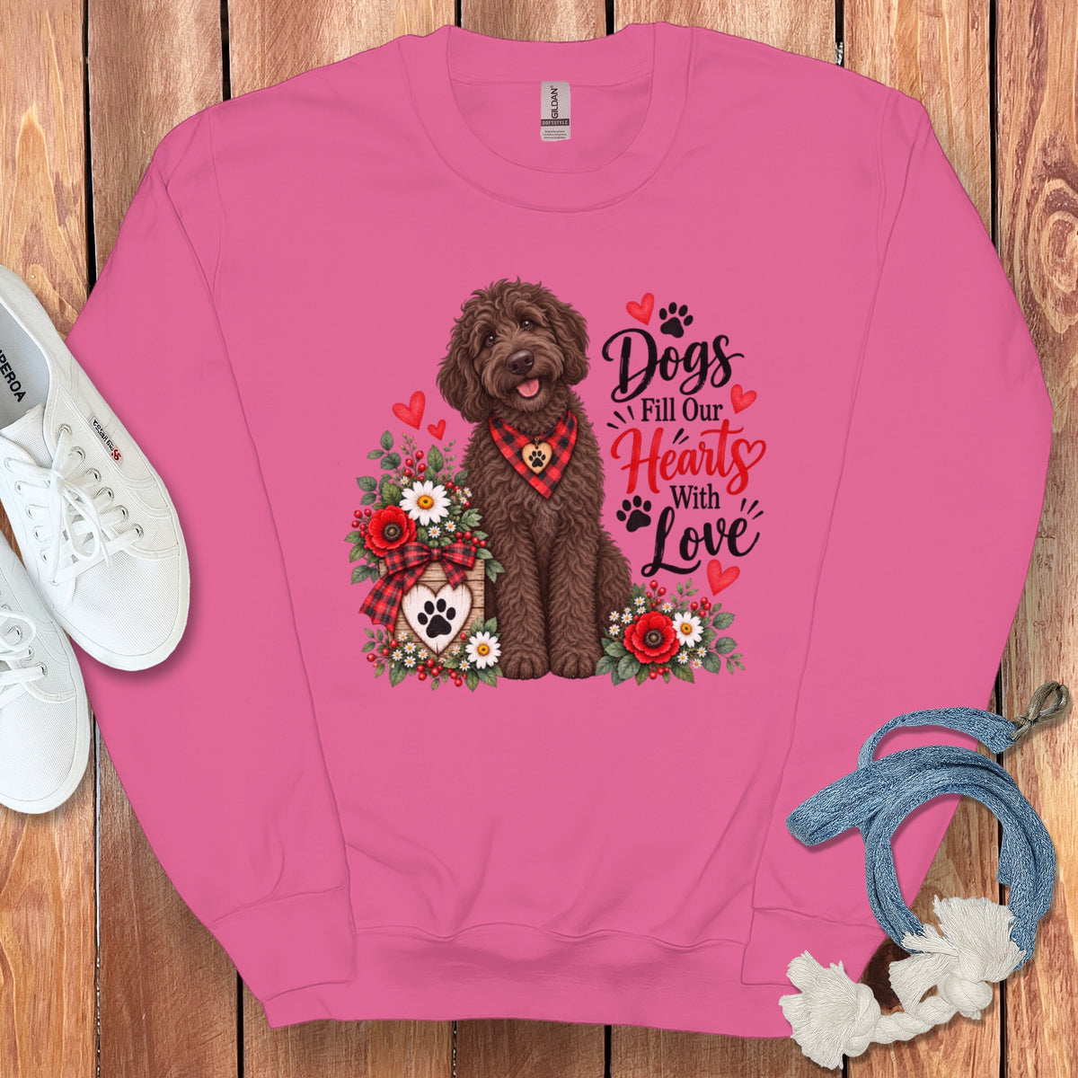 Chocolate Goldendoodle Hearts Love Sweatshirt