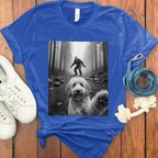 Blue T-shirt with Joyful Dog in Forest Design