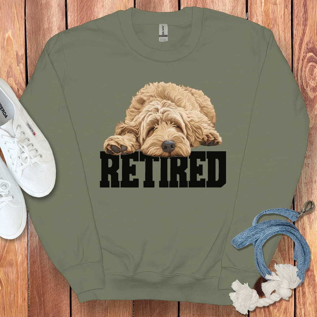 Retired Sleeping Golden Goldendoodle Sweatshirt in Military Green / S by Puppy Jo