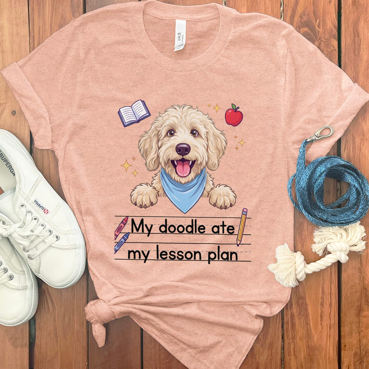 Cream Goldendoodle Ate Lesson T-Shirt in Heather Peach / S by Puppy Jo