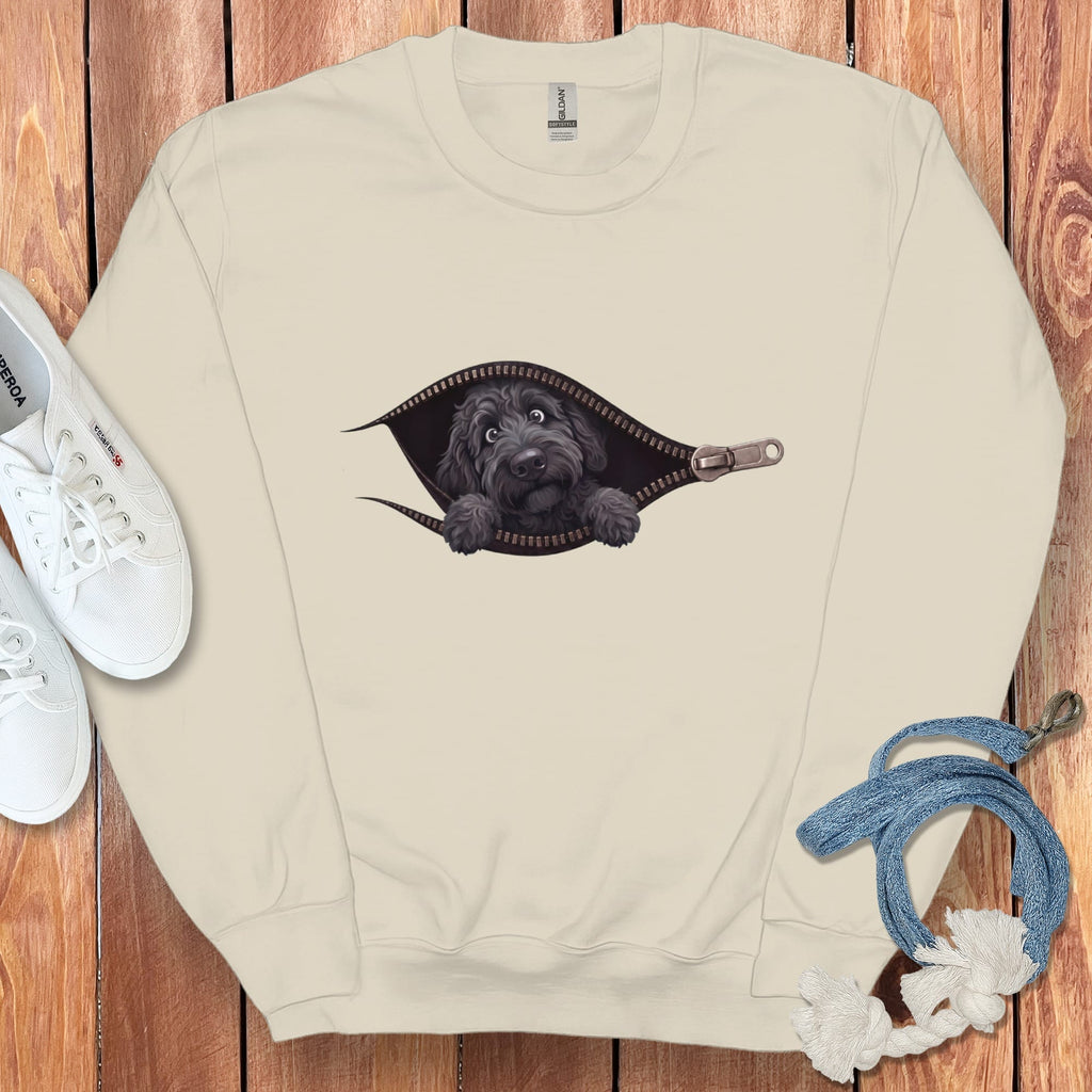 Black Goldendoodle Peeking Zipper Sweatshirt in Sand / S by Puppy Jo