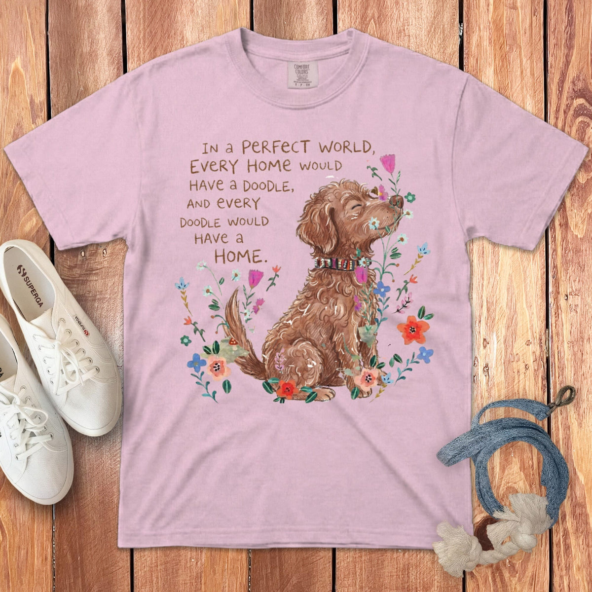 Perfect World Chocolate Goldendoodle Signature T-Shirt in Blossom / S by Puppy Jo
