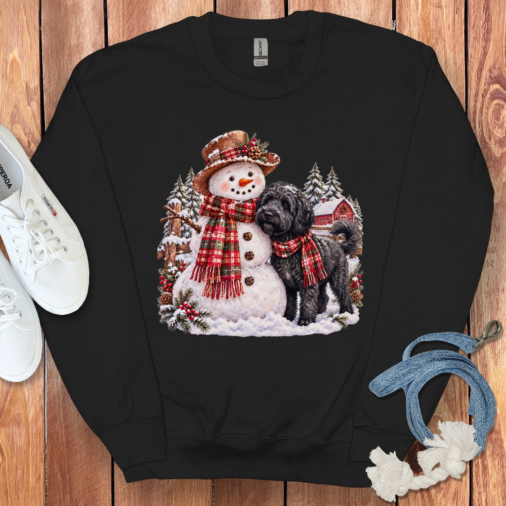 Black Goldendoodle Christmas Snowman Sweatshirt in Black / S by Puppy Jo