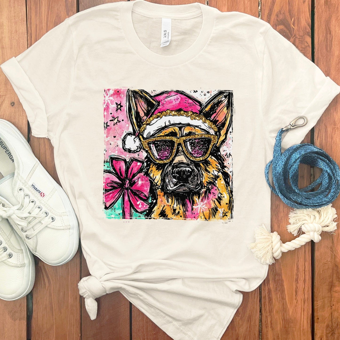 Festive Dog in Sunglasses Graphic T-Shirt product type