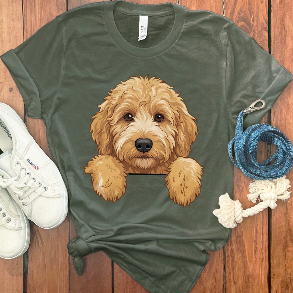 Cute Dog Illustration Graphic on Green T-shirt