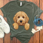 Cute Dog Illustration Graphic on Green T-shirt