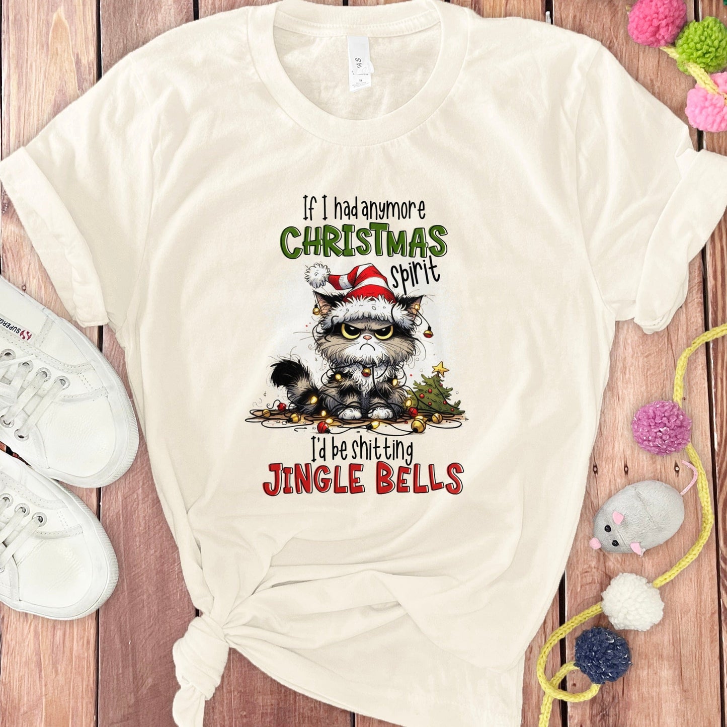 Christmas Spirit Funny Cat Graphic Tee Shirt product