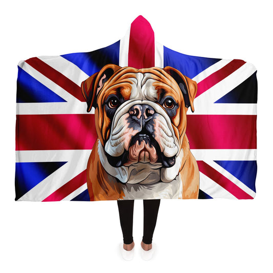 Union Jack Bulldog Embrace: Cozy Hooded Blanket