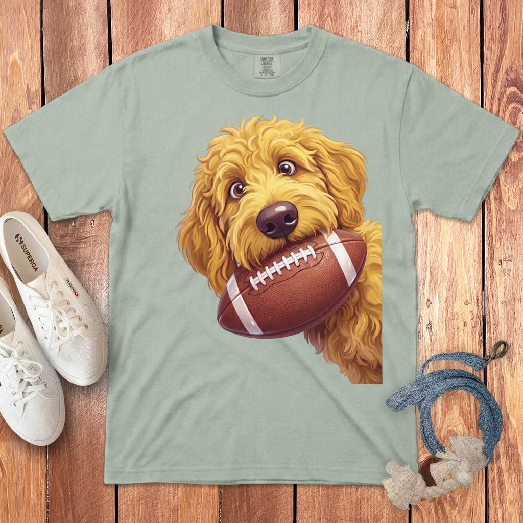 Golden Goldendoodle Football Signature T-Shirt in Bay / S by Puppy Jo