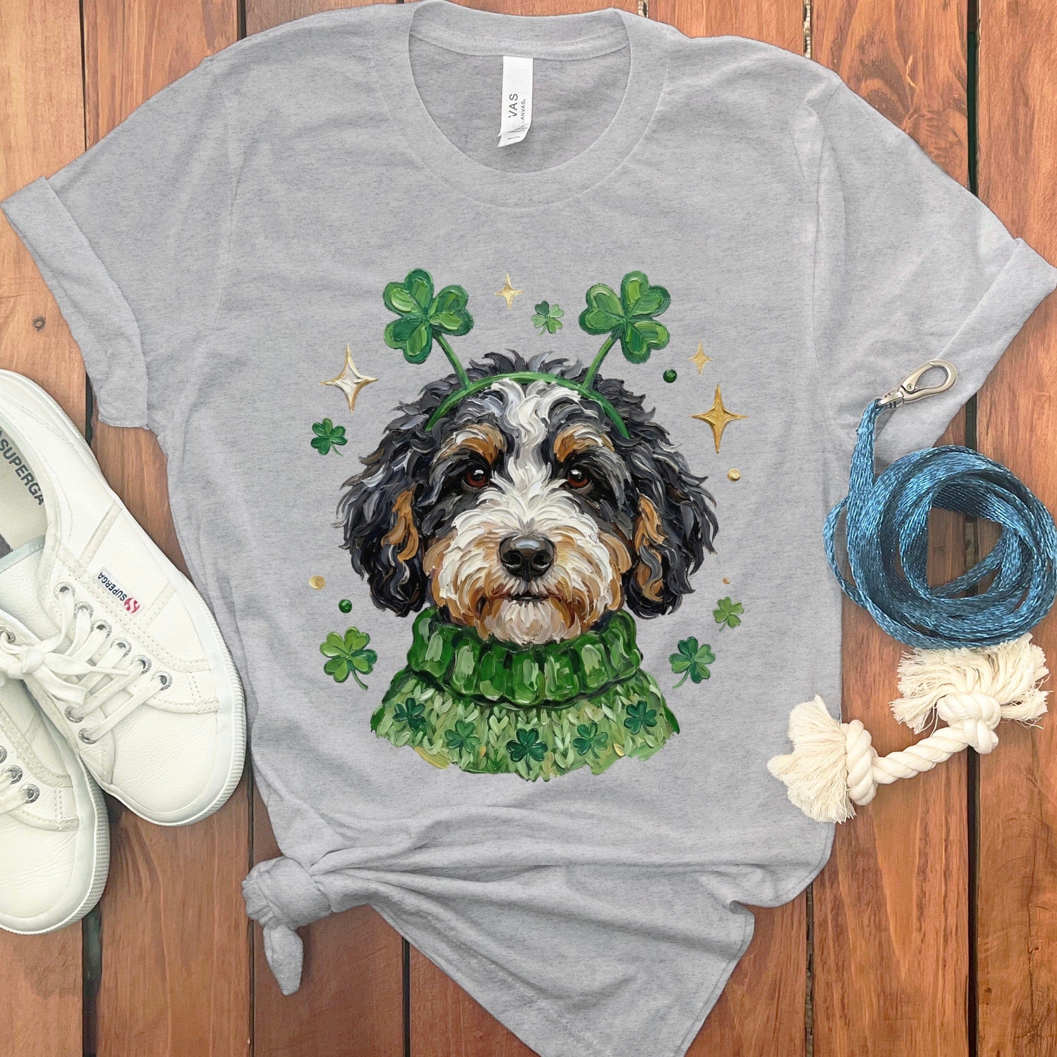 St. Patrick's Day Dog with Shamrocks Graphic T-Shirt