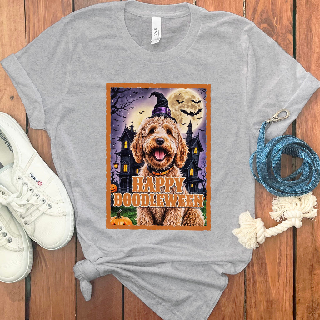 Apricot Goldendoodle Happy Doodleween T-Shirt in Athletic Heather / S by Puppy Jo