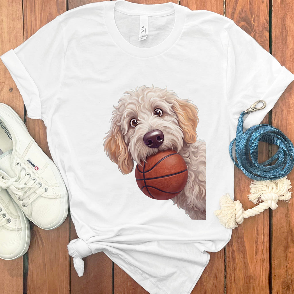 Maltipoo Basketball T-Shirt in White / S by Puppy Jo