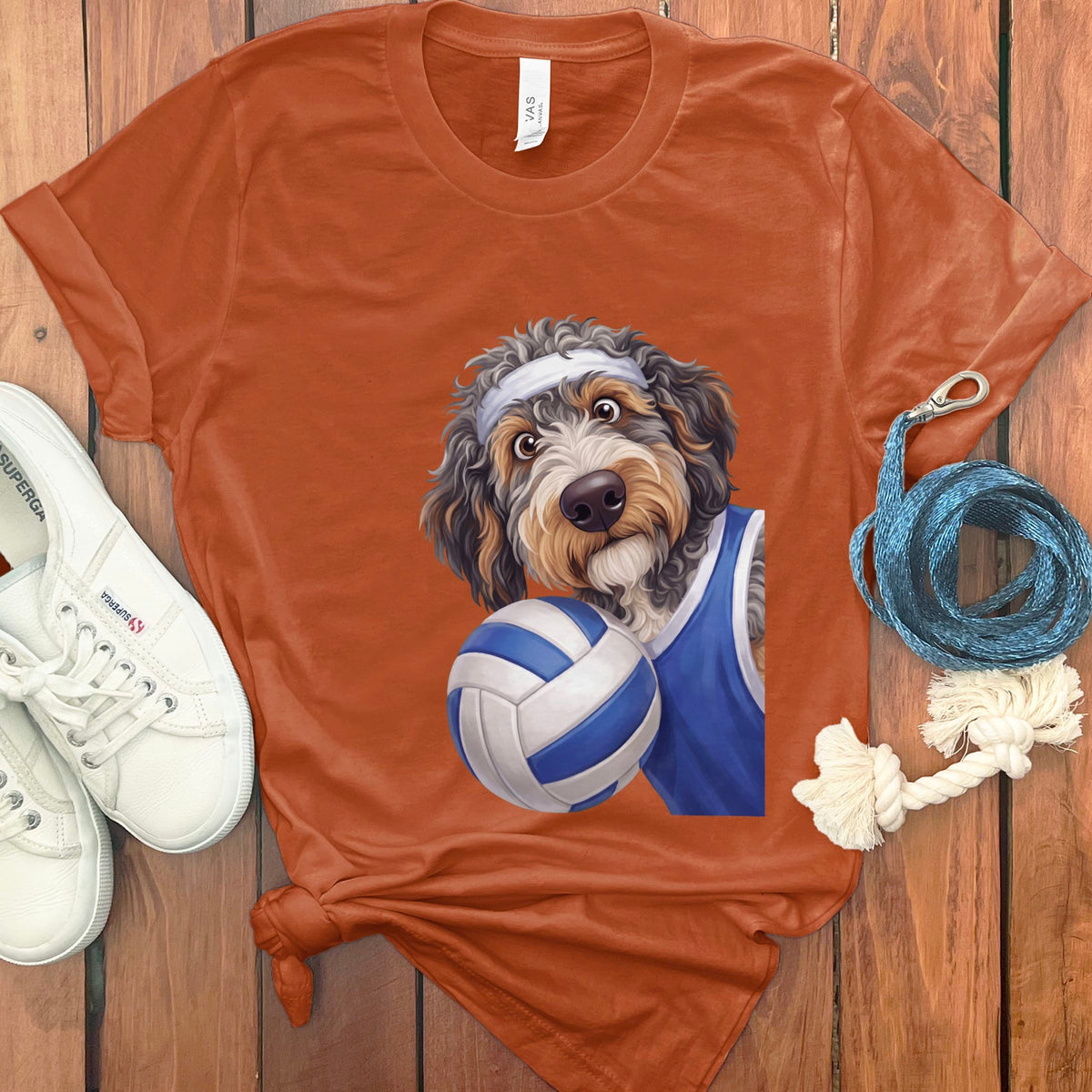 Aussiedoodle Volleyball Player T-Shirt in Autumn / S by Puppy Jo