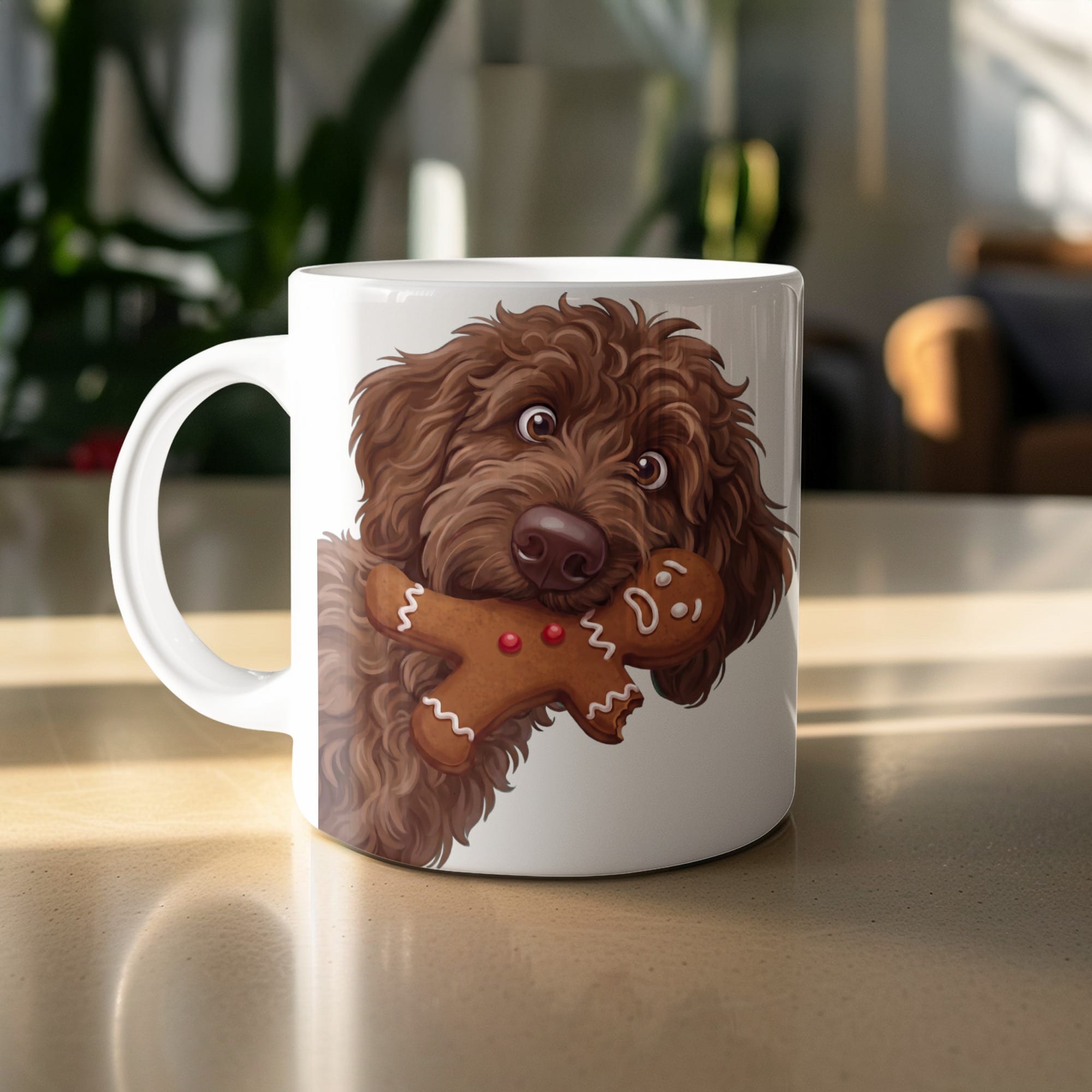 Chocolate Goldendoodle Cookie Thief Mug in by Puppy Jo