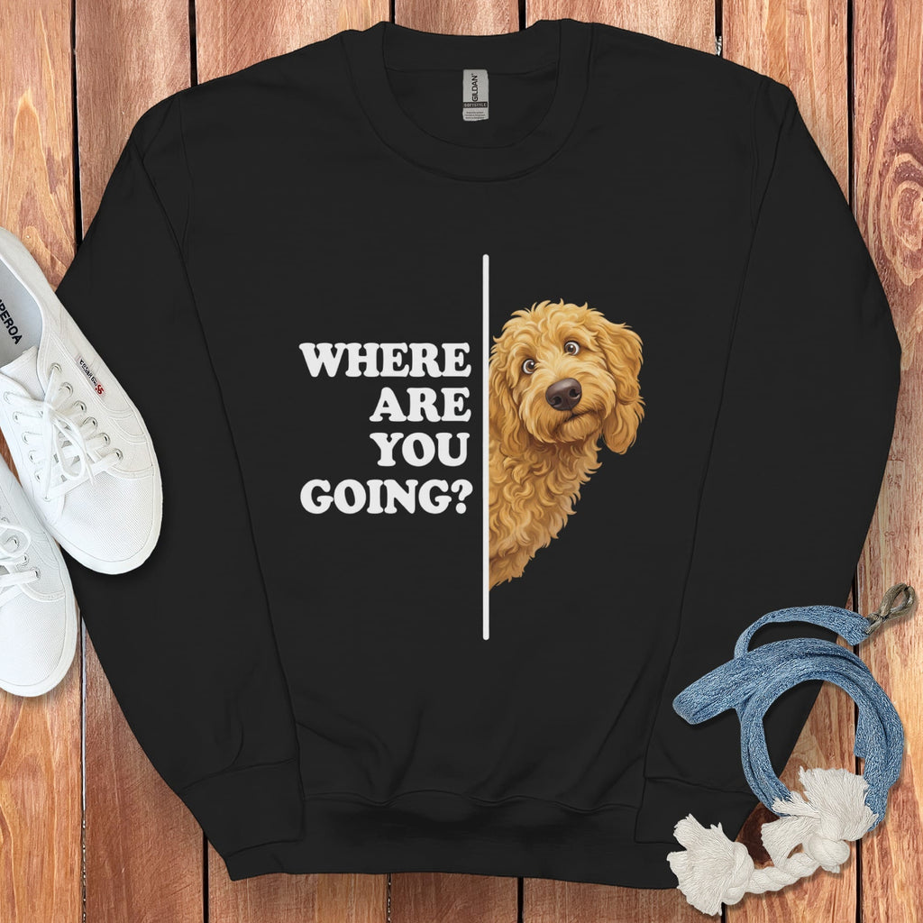 Where Going Apricot Goldendoodle Sweatshirt in Black / S by Puppy Jo