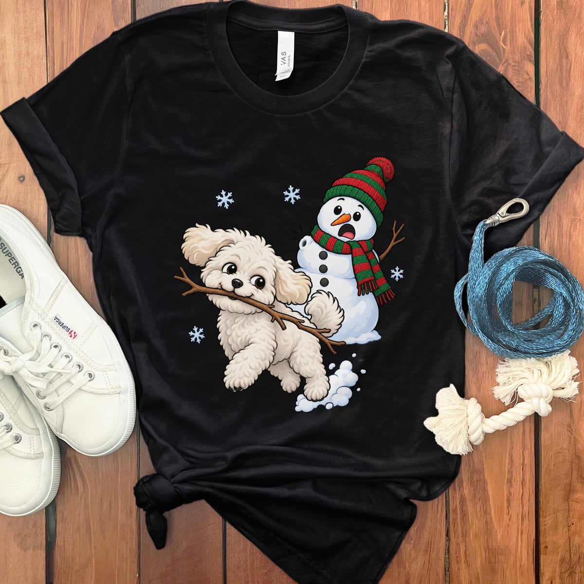 Maltipoo Snowman T-Shirt in Black / S by Puppy Jo