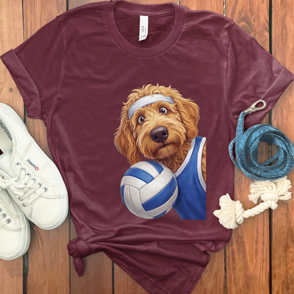 Apricot Goldendoodle Volleyball Player T-Shirt in Maroon / S by Puppy Jo