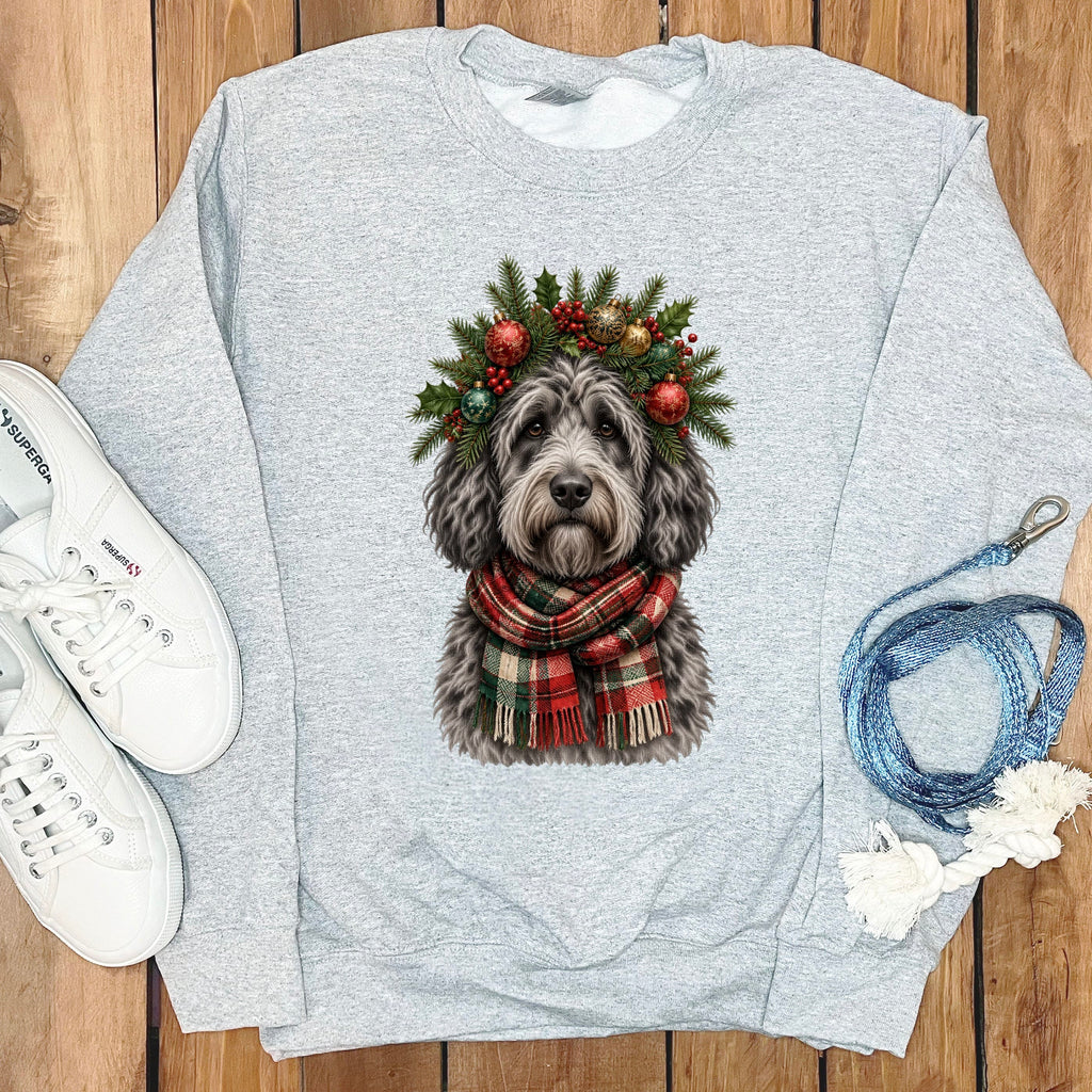 Merle Goldendoodle Holiday Crown Sweatshirt in Sport Grey / S by Puppy Jo