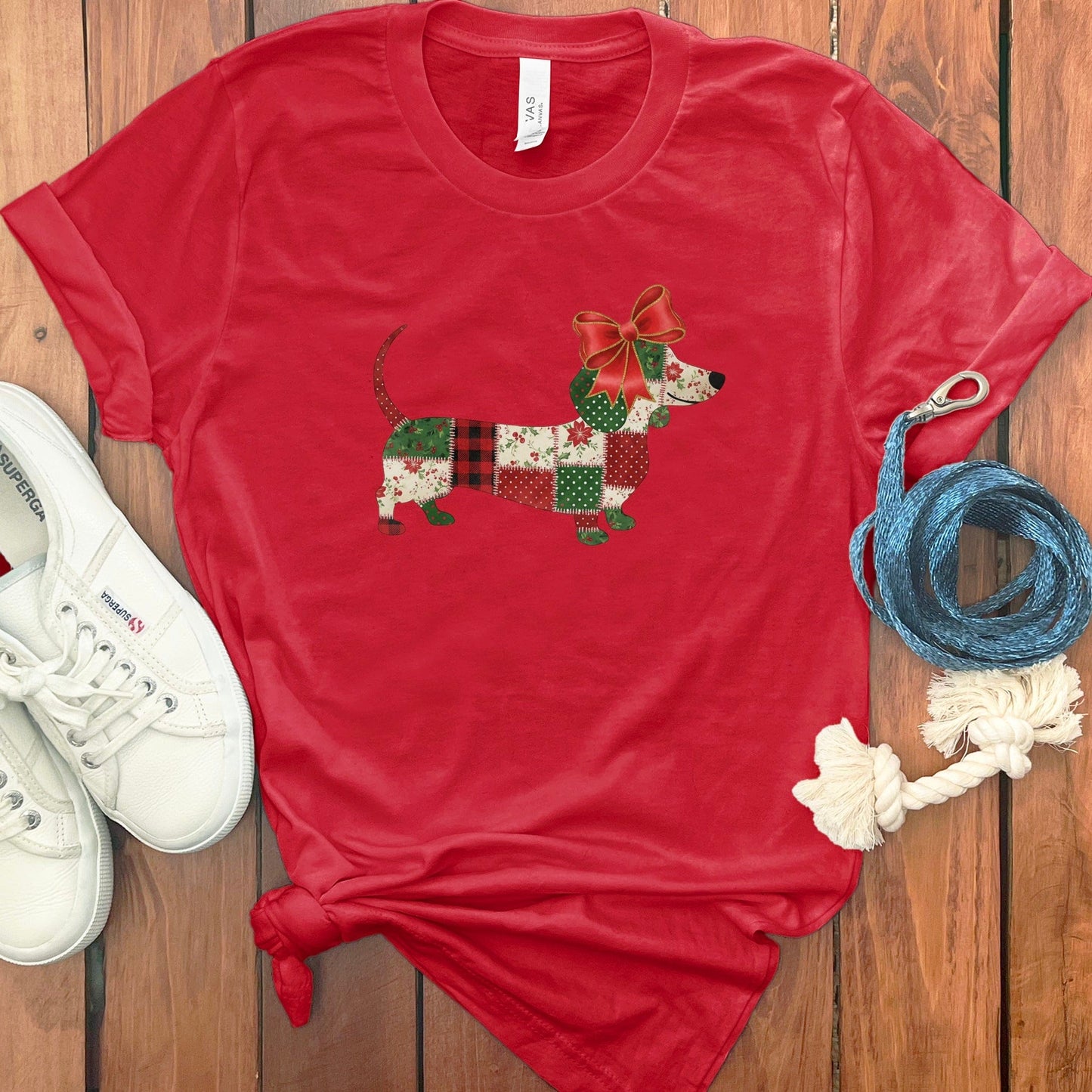 Christmas Themed Patchwork Dachshund T-shirt product type
