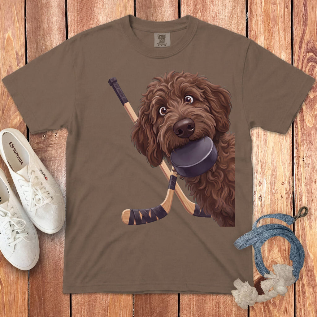 Chocolate Goldendoodle Hockey Signature T-Shirt in Espresso / S by Puppy Jo