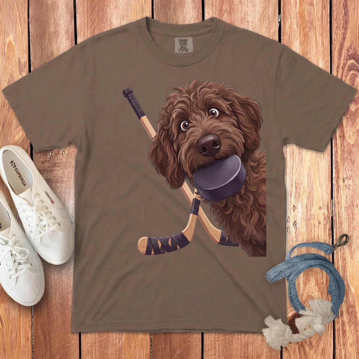 Chocolate Goldendoodle Hockey Signature T-Shirt in Espresso / S by Puppy Jo