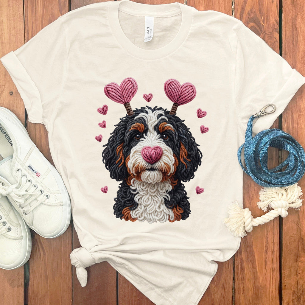 Cute Dog Face Graphic Tee with Heart Accents