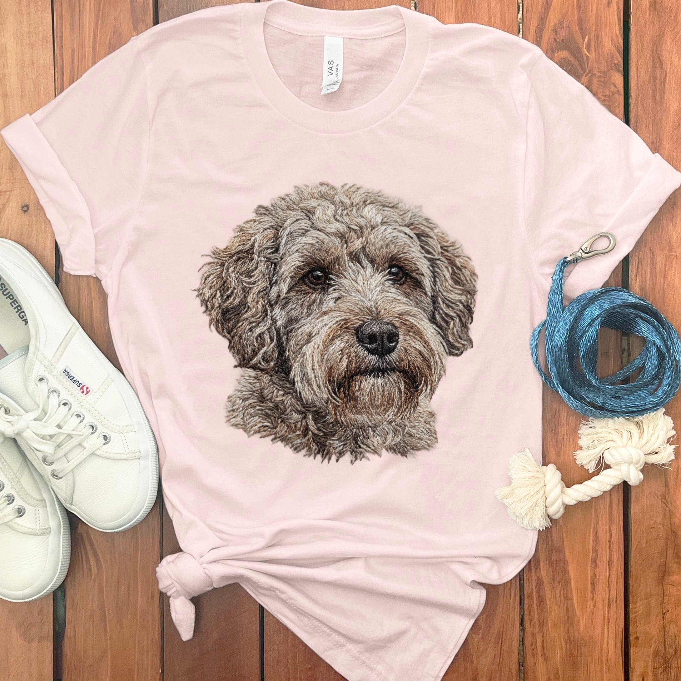 Adorable Dog Face Graphic on Light Pink T-Shirt