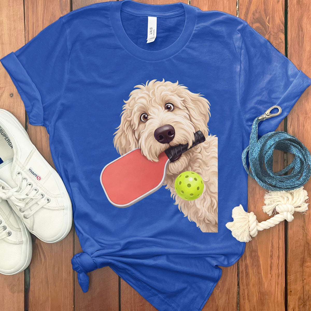 Cream Goldendoodle Pickleball T-Shirt in True Royal / S by Puppy Jo