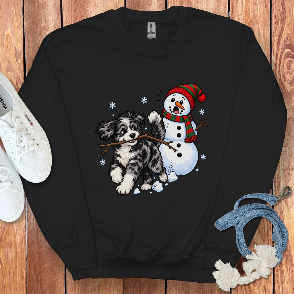 Merle Goldendoodle Snowman Sweatshirt in Black / S by Puppy Jo