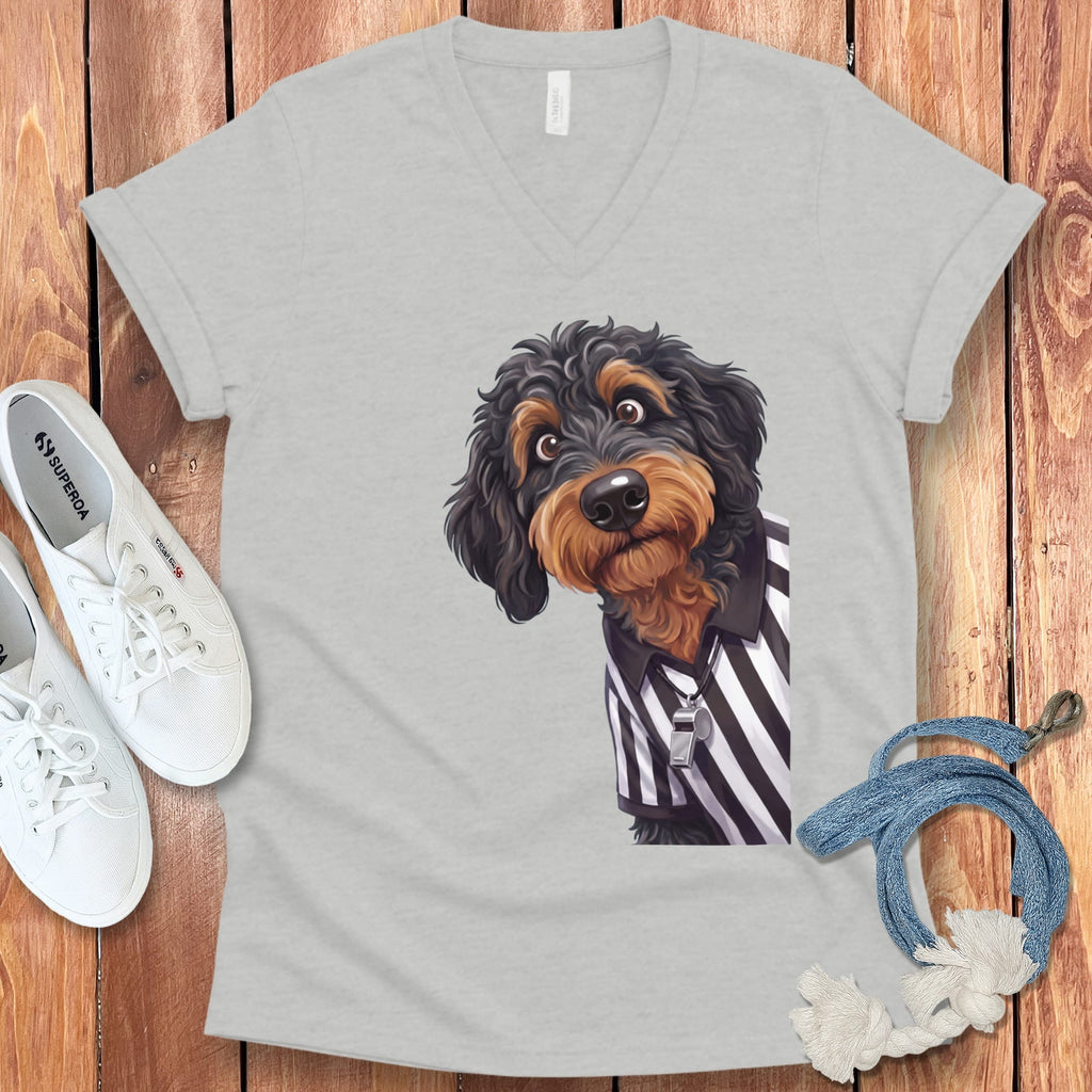 Phantom Goldendoodle Football Referee V-Neck T-Shirt in Athletic Heather / S by Puppy Jo