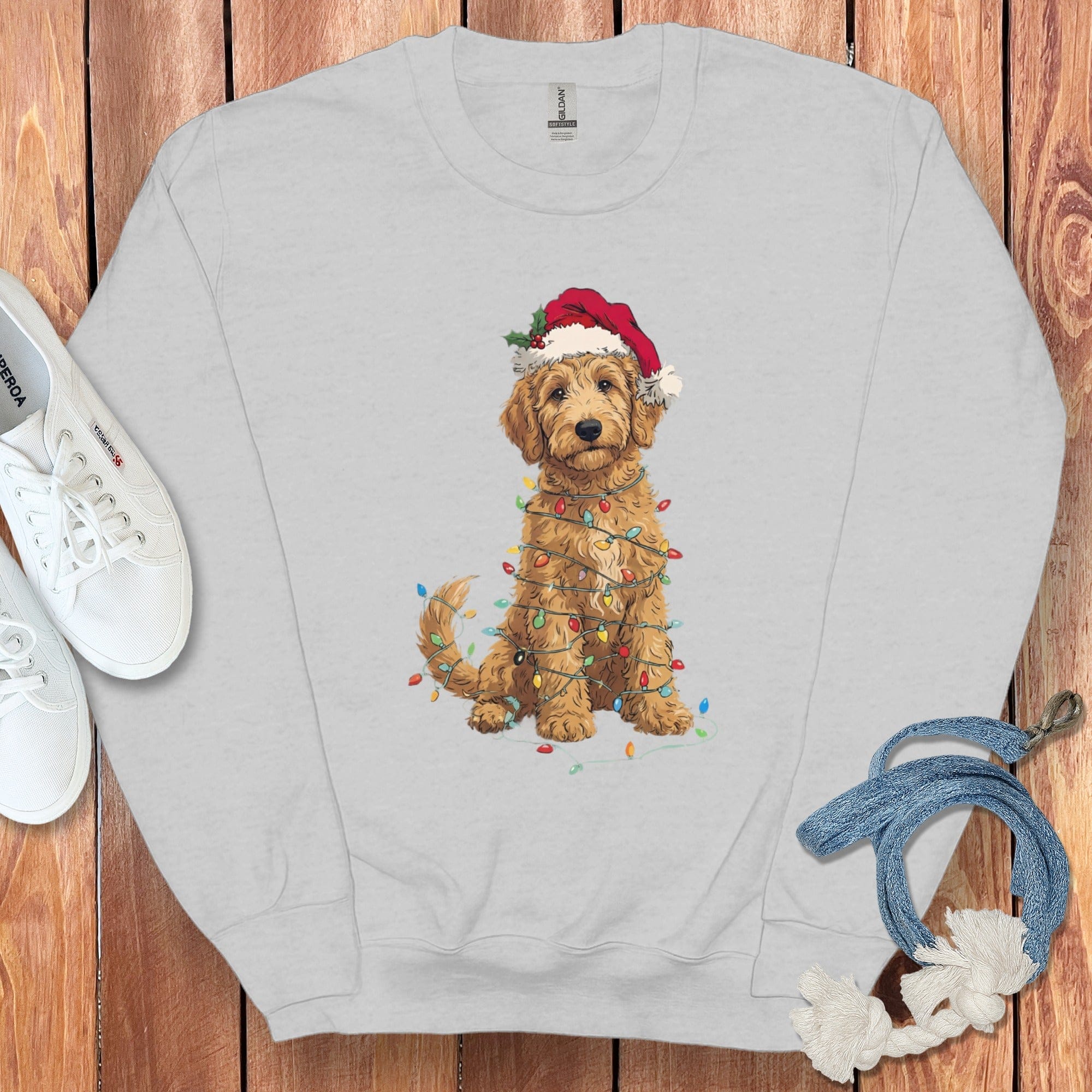 Festive Dog Christmas Lights Holiday Sweatshirt
