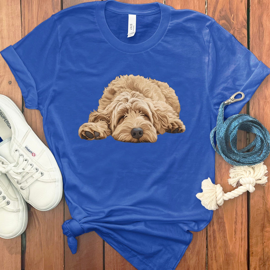 Golden Goldendoodle Snoozing T-Shirt in True Royal / S by Puppy Jo