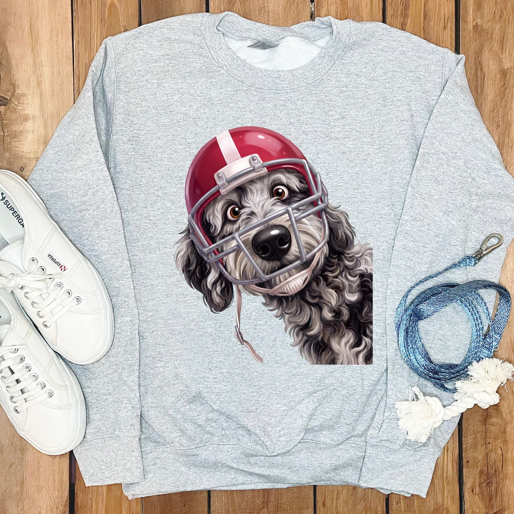 Merle Goldendoodle Football Helmet Sweatshirt in Sport Grey / S by Puppy Jo