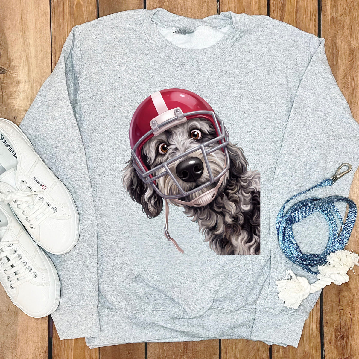 Merle Goldendoodle Football Helmet Sweatshirt in Sport Grey / S by Puppy Jo
