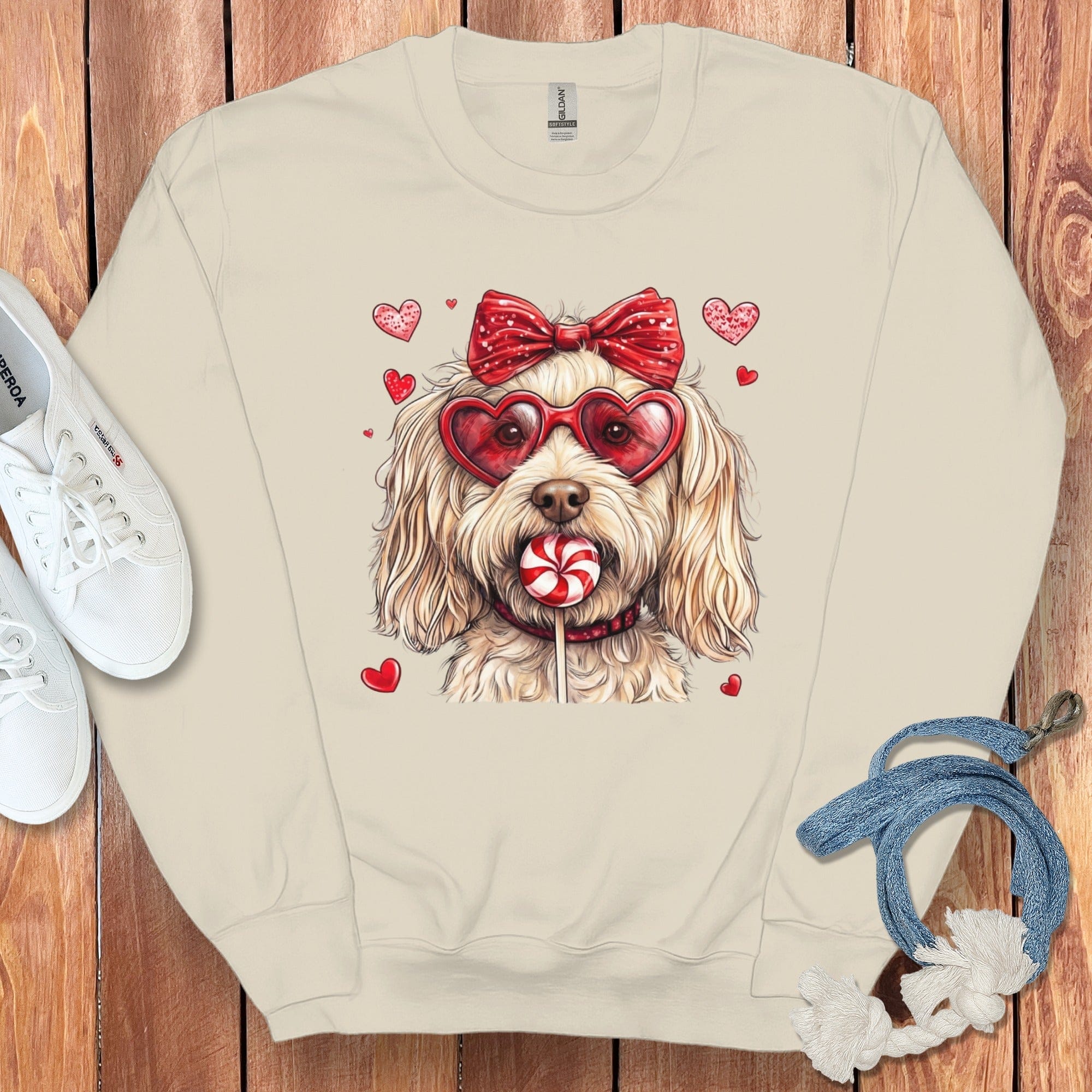 Cute Dog with Red Hearts and Glasses Sweater
