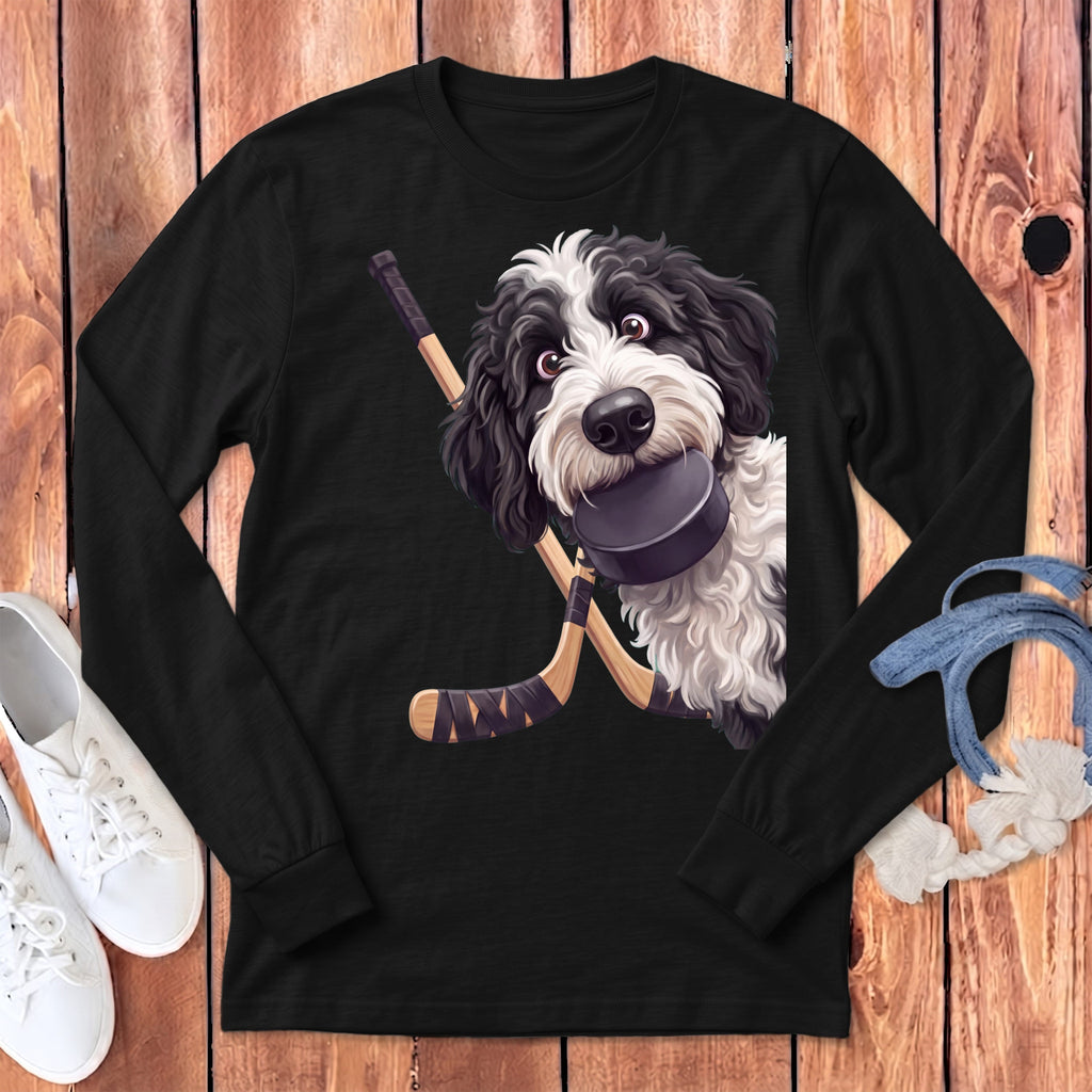 Sheepadoodle Hockey Long Sleeve T-Shirt in Dark Grey Heather / S by Puppy Jo