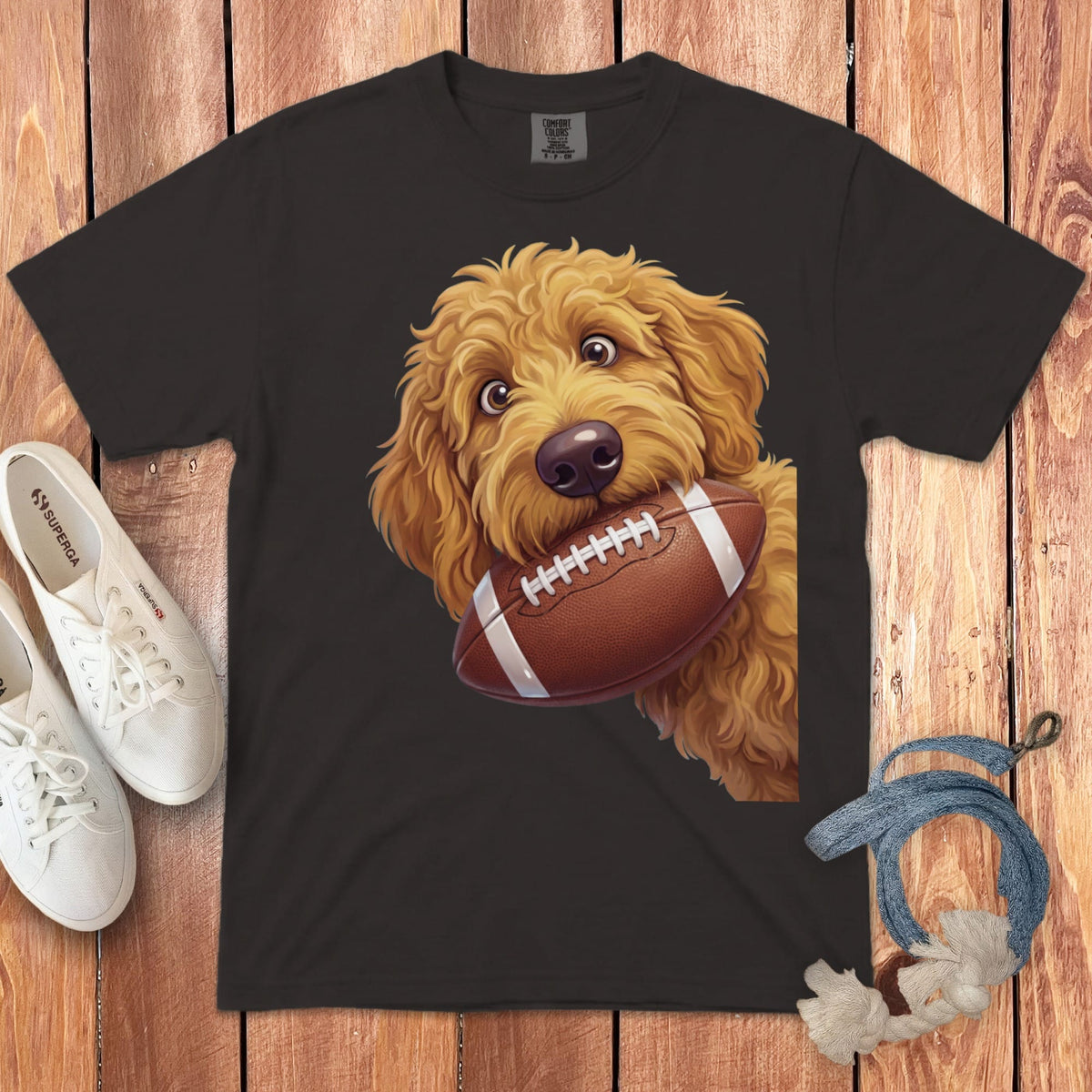 Apricot Goldendoodle Football Signature T-Shirt in Graphite / S by Puppy Jo
