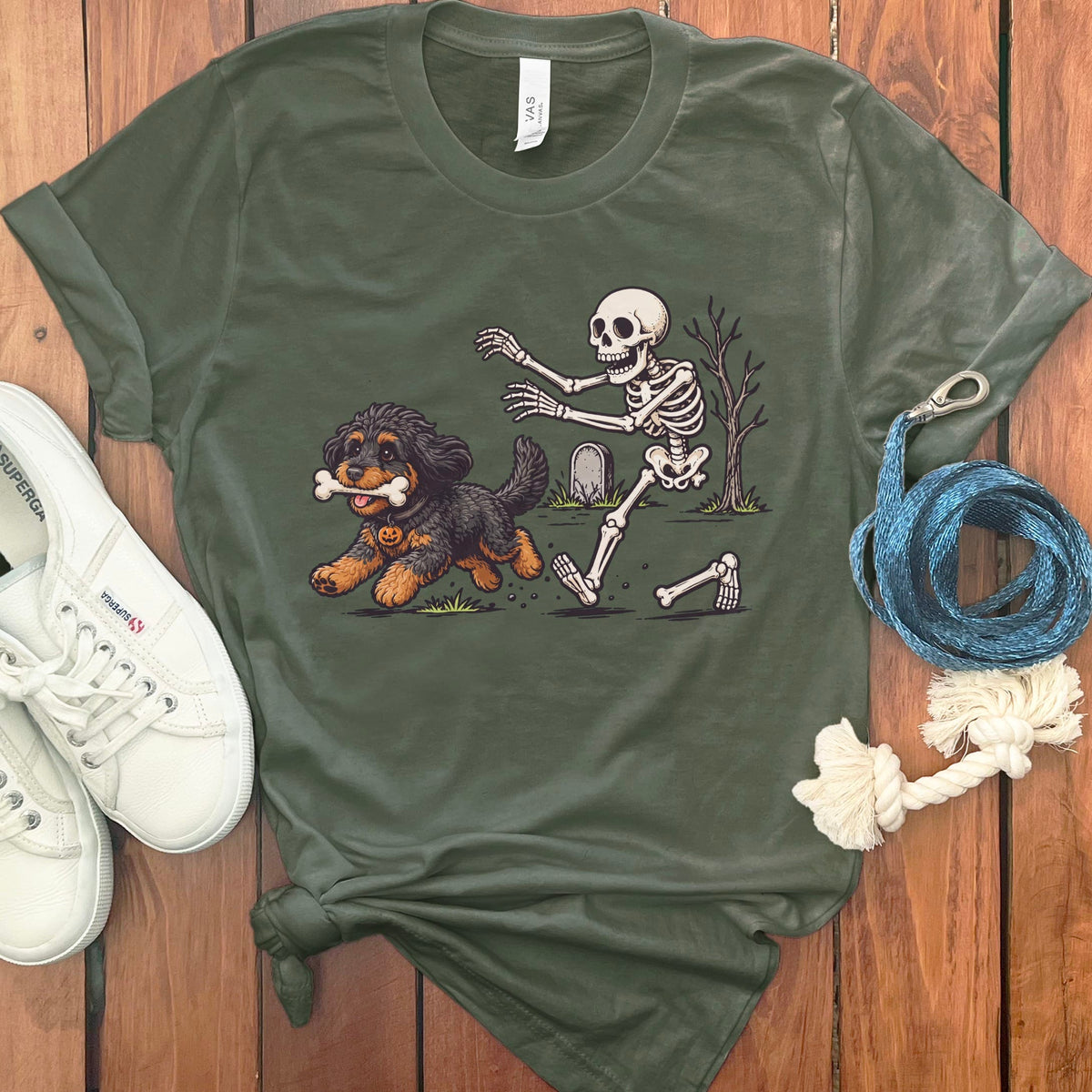Phantom Goldendoodle Bone Thief T-Shirt in Military Green / S by Puppy Jo