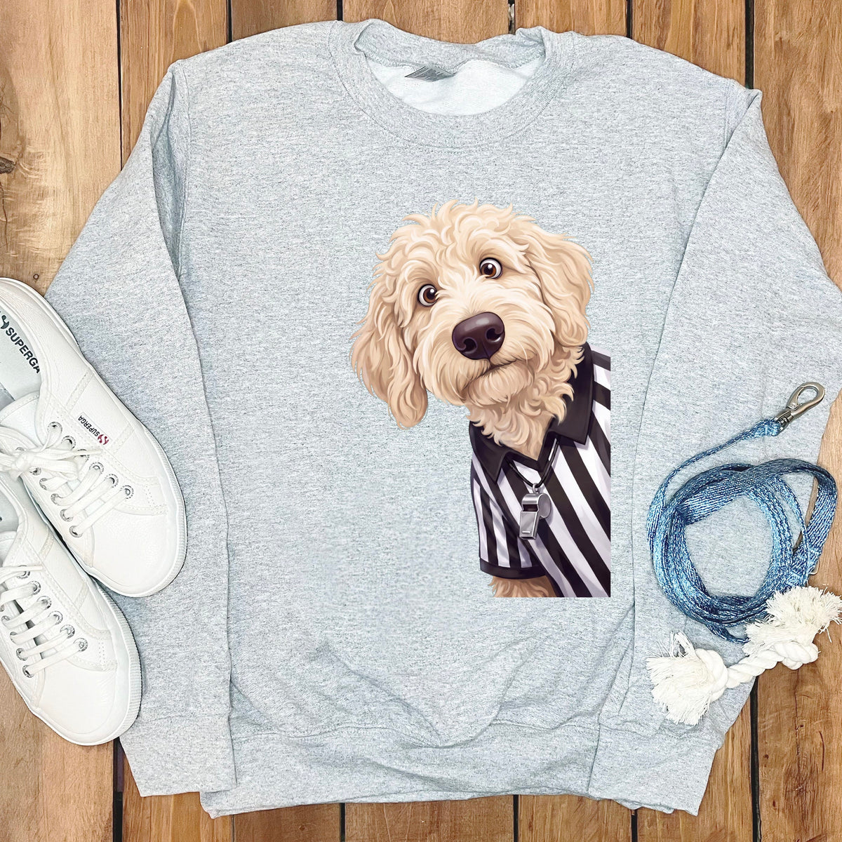 Cream Goldendoodle Football Referee Sweatshirt in Sport Grey / S by Puppy Jo