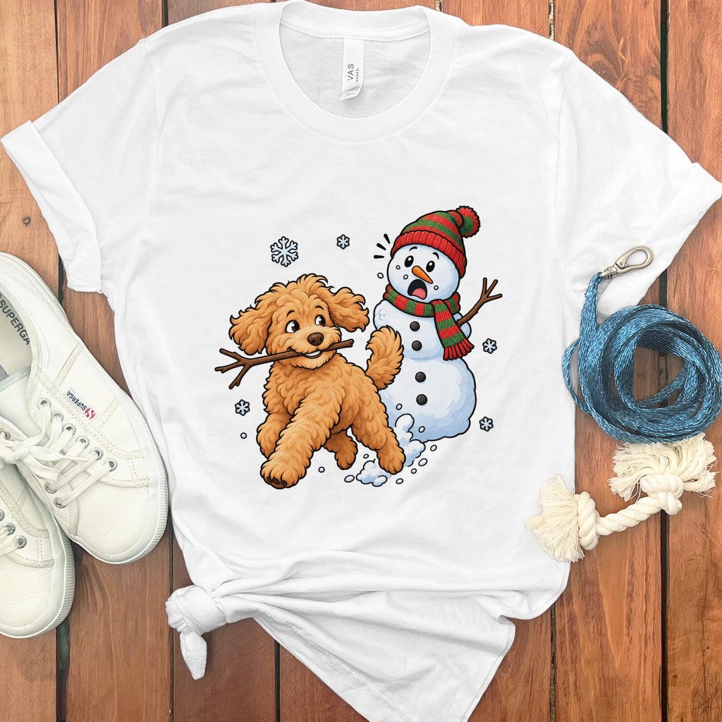 Golden Goldendoodle Snowman T-Shirt in White / S by Puppy Jo