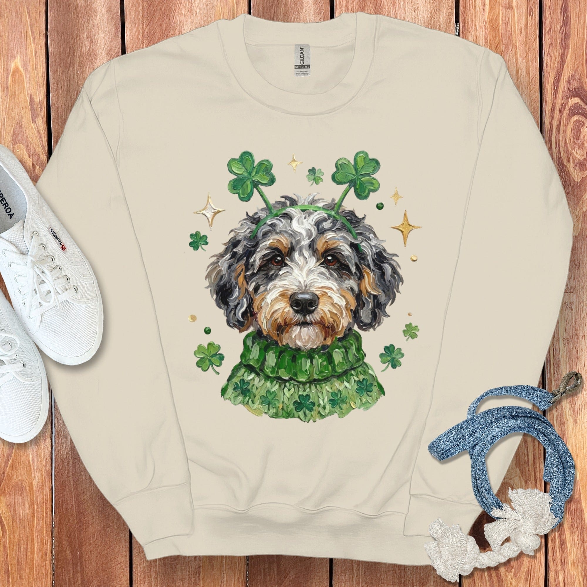 Adorable Dog Shamrock and Clover Design Sweatshirt